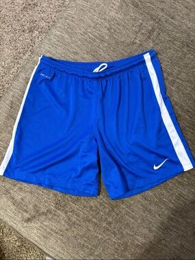 Nike Dri Fit Women’s Royal Blue Athletic Shorts with White Stripe